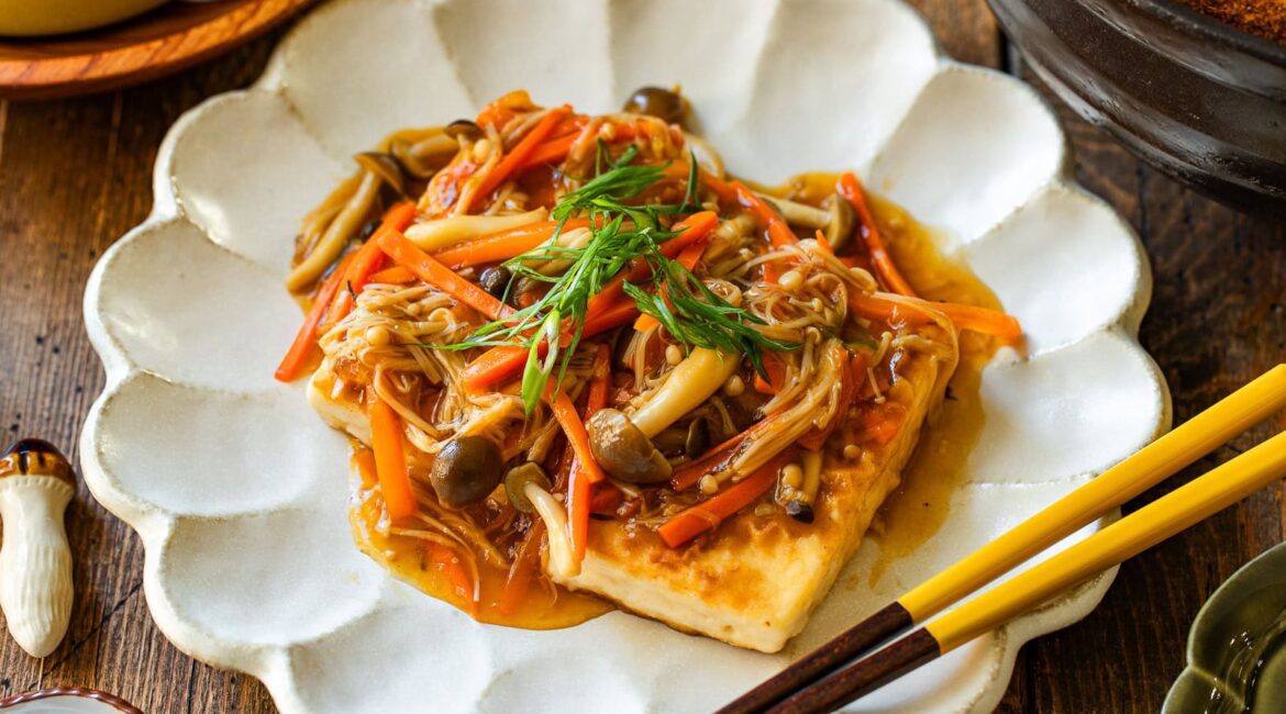 Japanese Tofu Steak with Mushroom Ankake Sauce 豆腐ステーキ • Just One Cookbook